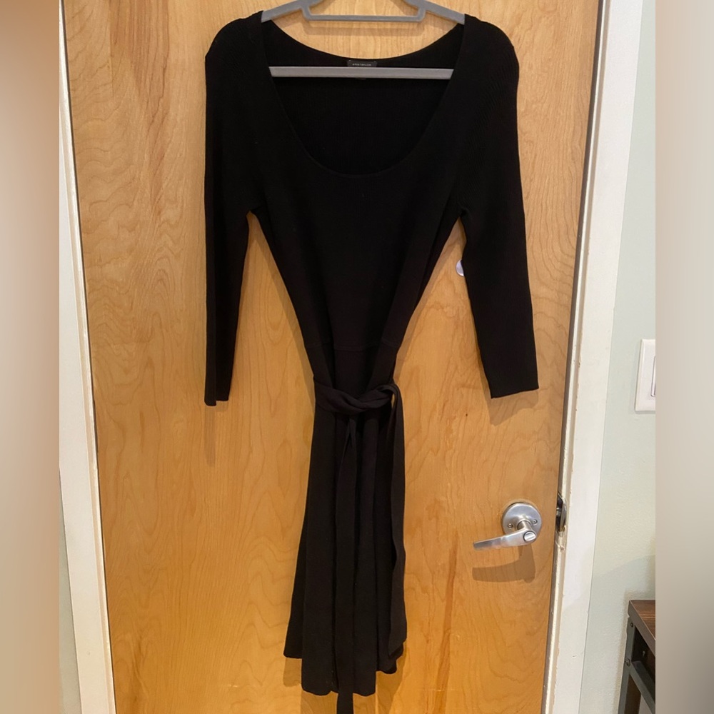 Ann Taylor long knit black tie dress, long sleeve